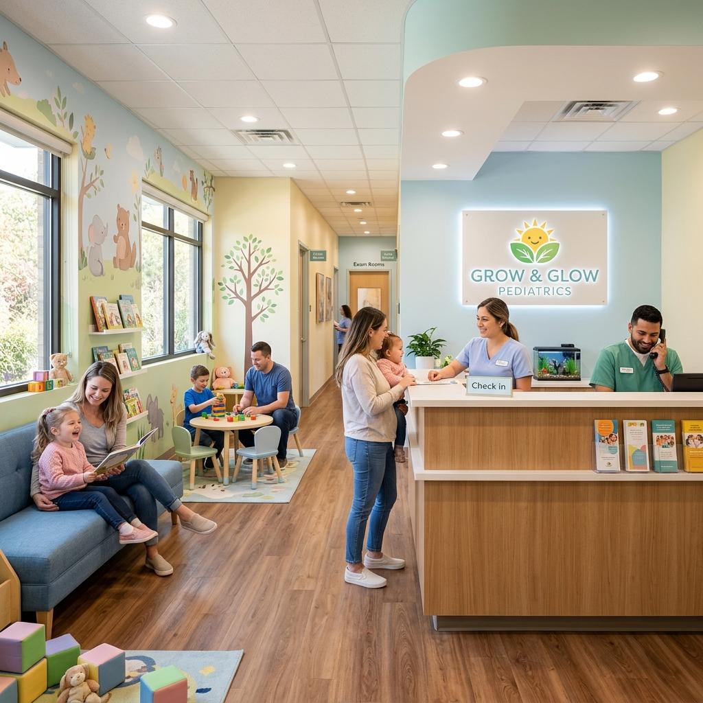 Warm and friendly pediatric clinic reception desk