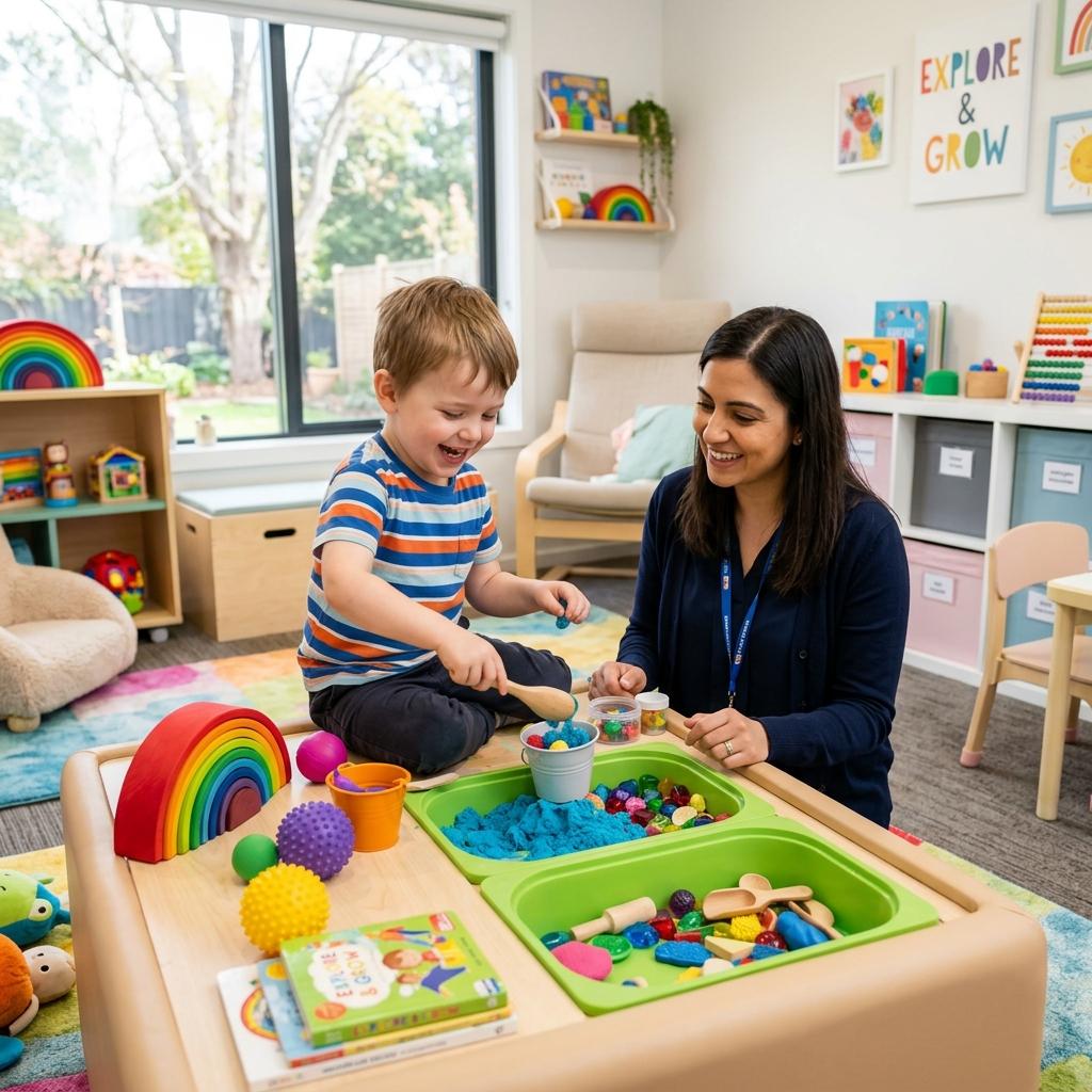 Play therapy visual demonstrating early development toys