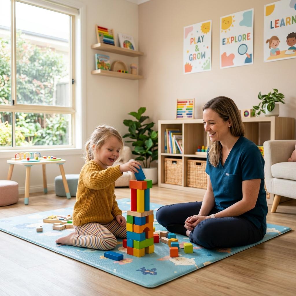 Child playing with blocks at Mothers Belief